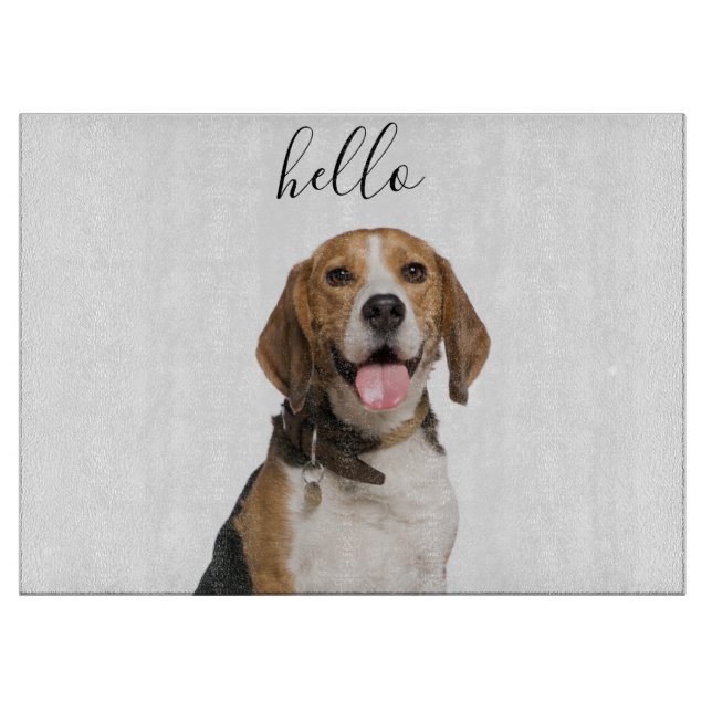 Hello Cute Beagle Dog Mum Pet Photo Cutting Board (Front)