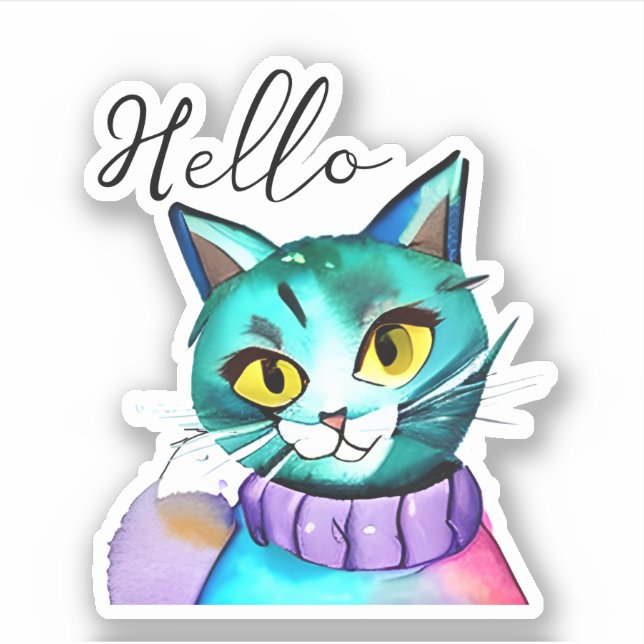 Hello | Cute Blue Kitty Cat (Front)