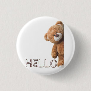 Hello Cute Brown Teddy Bear 3 Cm Round Badge