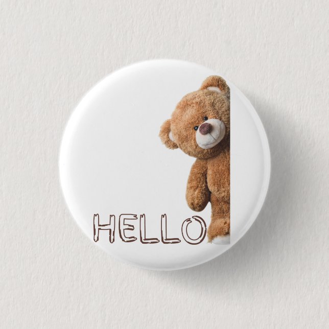 Hello Cute Brown Teddy Bear         3 Cm Round Badge (Front)