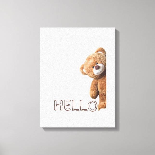 Hello Cute Brown Teddy Bear   Canvas Print (Front)