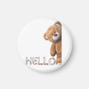 Hello Cute Brown Teddy Bear Magnet