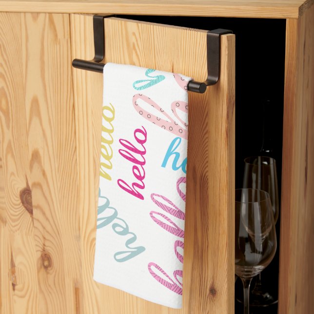 Hello Cute Colourful Hello Gifts Tea Towel (Thirds Fold)