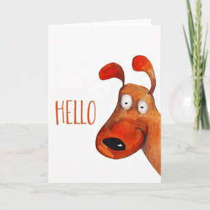 "Hello" Cute Dog Watercolor Blank Inside Card