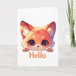 Hello Cute Fox Anime Holiday Card