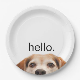 Hello Cute Funny Beagle Dog Modern Trendy Paper Plate