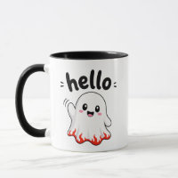 Hello Cute Ghost with Fiery Flame Border