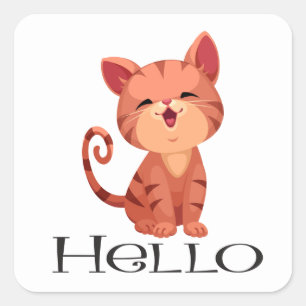 Hello Cute Kitten Cat Orange Tabby Kitty Love Square Sticker