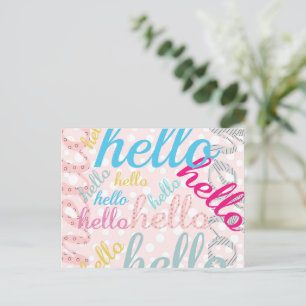 Hello Cute Pastel Typography Postcard