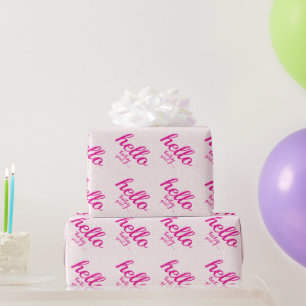 Hello Cute Pink Baby Girl or Personalise Wrapping Paper