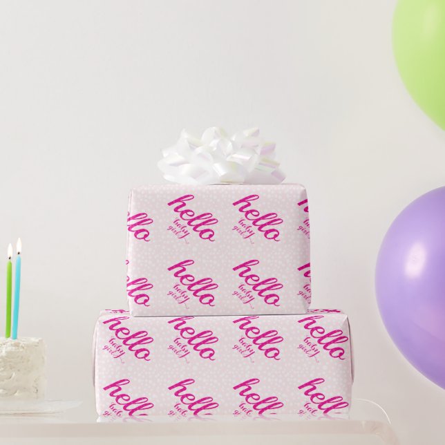 Hello Cute Pink Baby Girl or Personalise Wrapping Paper (Party Gifts)