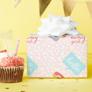 Hello Cute Pink Baby Girl or Personalise Wrapping Paper
