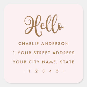 Hello cute script modern minimalist return address square sticker