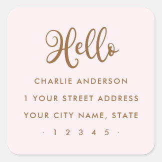 Hello cute script modern minimalist return address square sticker