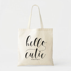 Hello Cutie Black Modern Calligraphy Personalised Tote Bag