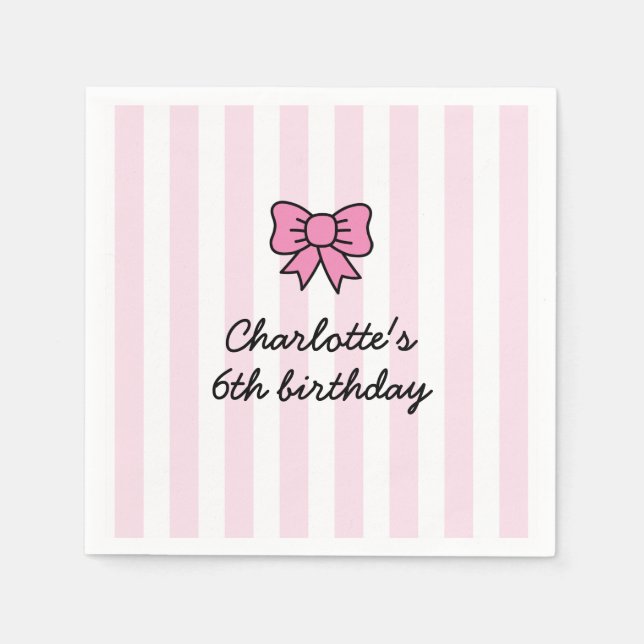 Hello Cutie Cartoon Pink Bow Birthday Party Napkin (Front)