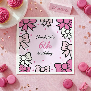 Hello Cutie Cartoon Pink Bow Birthday Party Napkin