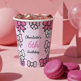 Hello Cutie Cartoon Pink Bow Birthday Party Paper Cups