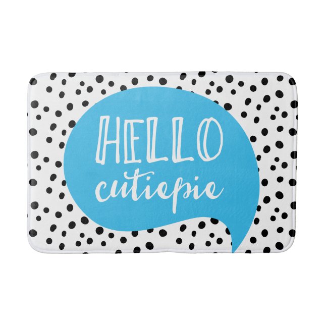 Hello cutie-pie spotty blue bath mat (Front)