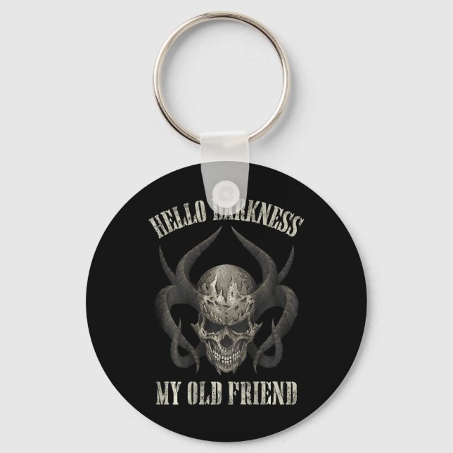 Hello Darkness My Old Friend Demon Skull Horn Hall Key Ring (Front)