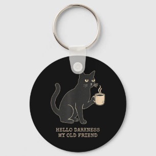 Hello Darkness Old Friend Cat and Coffee Halloween Key Ring