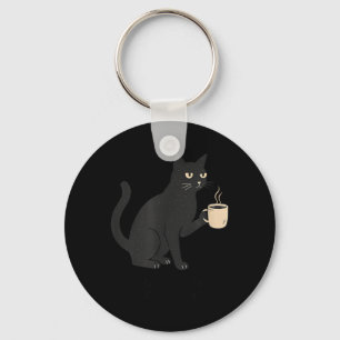 Hello Darkness Old Friend Cat And Coffee Halloween Key Ring
