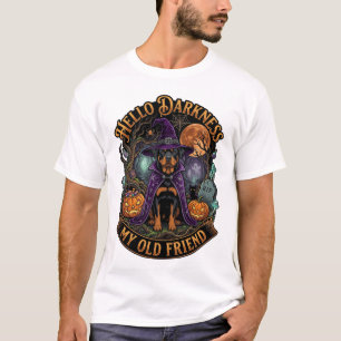 Hello Darkness Old Friend Rottweiler Dog Witch Hat T-Shirt