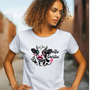 Hello Darlin Cute Sassy Cow - Puckering Lips T-Shirt