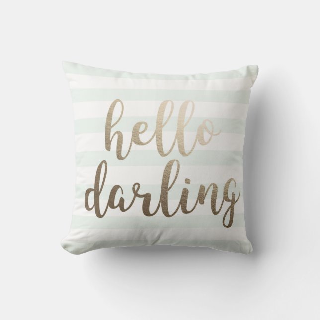 Hello Darling Blue Striped Throw Pillow (Front)