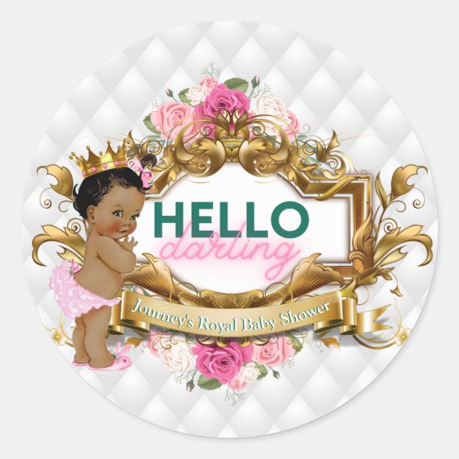 Hello Darling Royal African Princess Pink & Green Classic Round Sticker (Front)