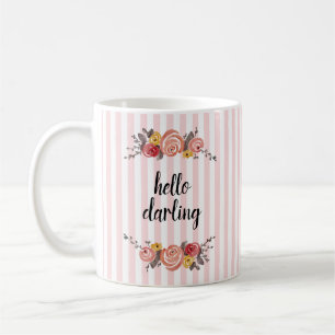 Hello Darling Stripe Flower Painting Coffee Mug