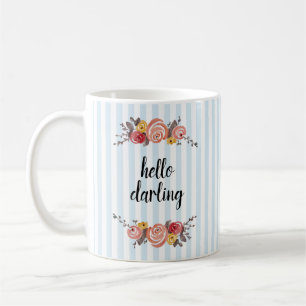 Hello Darling Stripe Flower Painting Coffee Mug