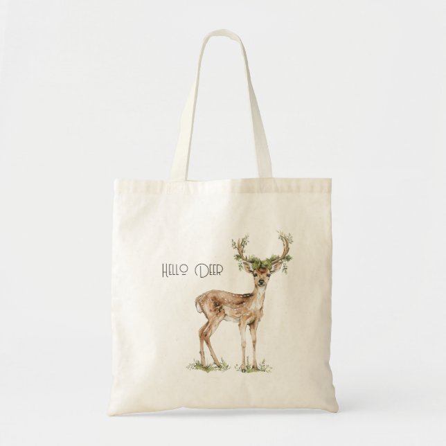 Hello Deer Redhead with Frog Tote Bag (Front)