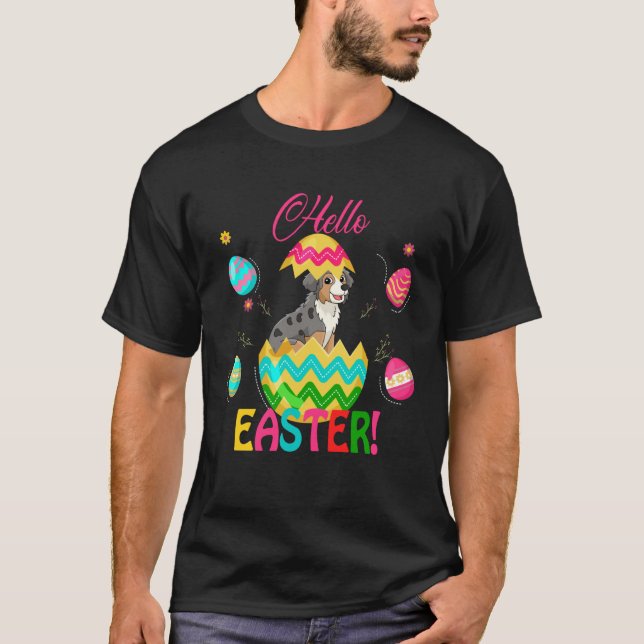 Hello Easter Australian Shepherd Inside Chocolate  T-Shirt (Front)