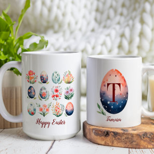 Hello Easter Colorful Watercolor Egg Monogram Coffee Mug