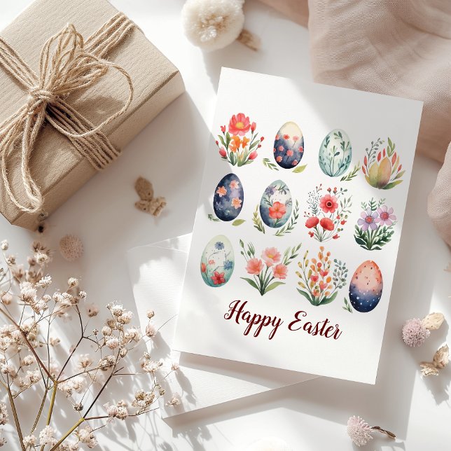 Hello Easter Colourful Watercolor Egg Monogram Holiday Card (Creator Uploaded)
