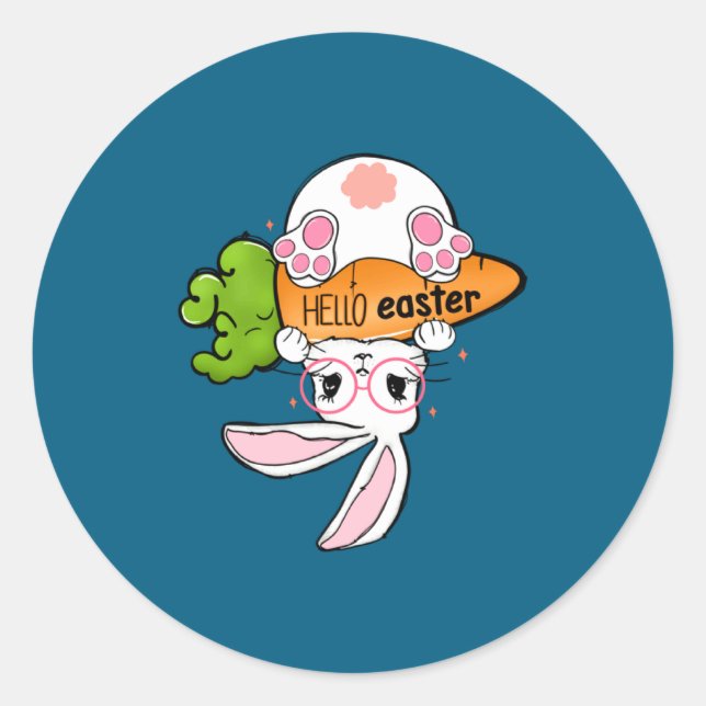 Hello Easter Reverse Bunny Retro Classic Round Sticker (Front)