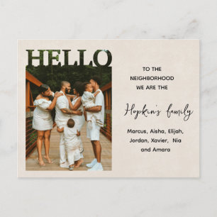 Hello, Editable We’re New to Neighbourhood Photo Postcard