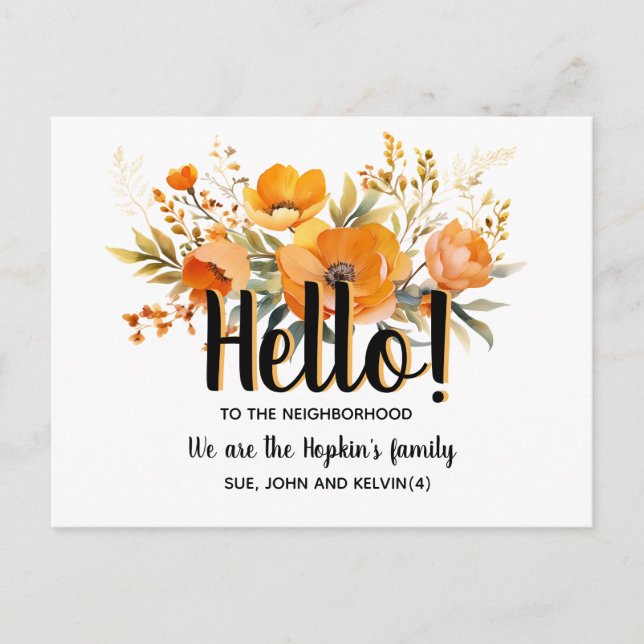 Hello,Editable We're New to the Neighbourhood Postcard (Front)