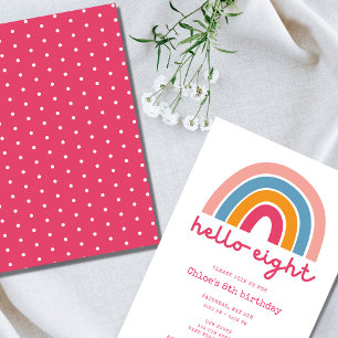 Hello Eight Rainbow Girl's 8th Birthday Party  Invitation