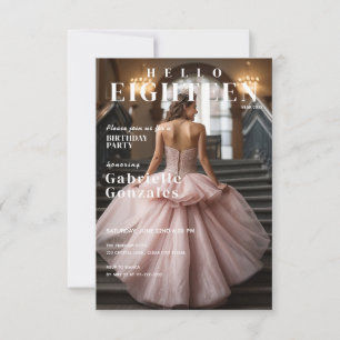Hello Eighteen Blush Pink Magazine 18th Birthday Invitation
