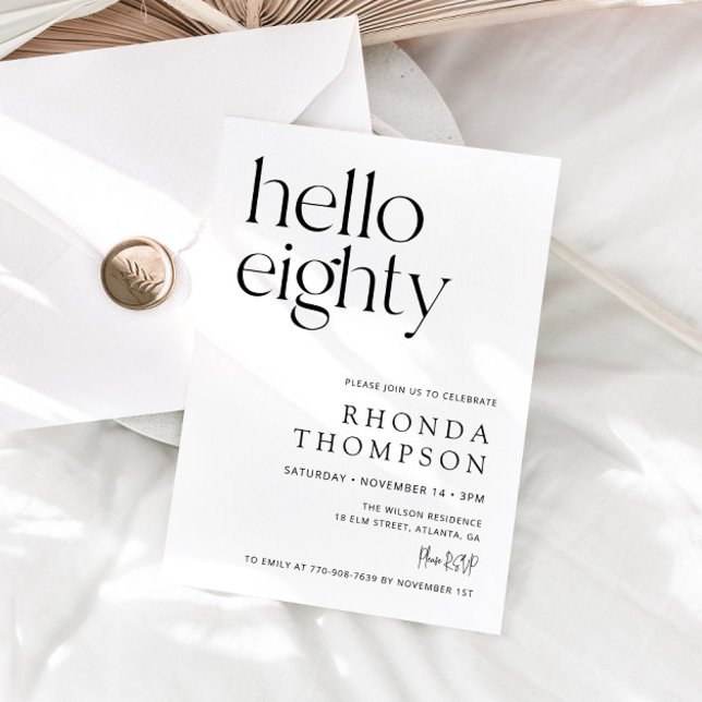 Hello Eighty Classic Simple 80th Birthday Invitation (Creator Uploaded)