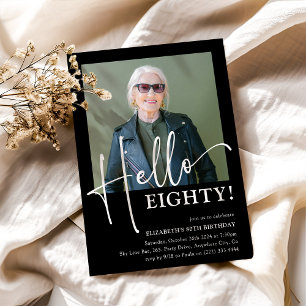 Hello EIGHTY! Minimal 80th Birthday Party Invitation