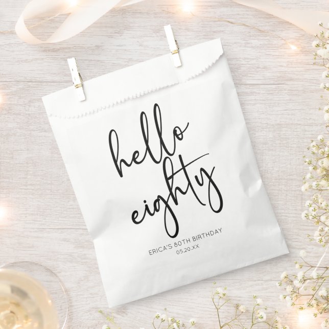 Hello Eighty Minimalist Simple 80th Birthday Party Favour Bags (Clipped)