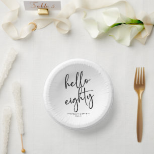 Hello Eighty Minimalist Simple 80th Birthday Party Paper Plate