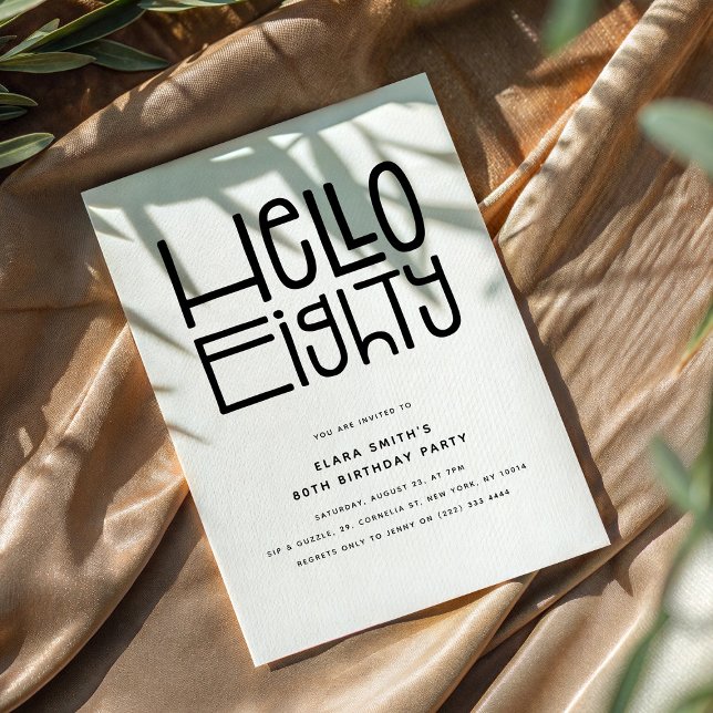 HELLO EIGHTY Modern 80th Birthday Invitation (Creator Uploaded)
