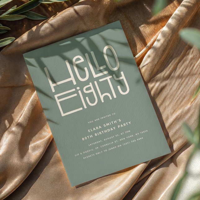 HELLO EIGHTY Modern 80th Birthday Invitation (Creator Uploaded)