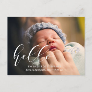 Hello Elegant birth announcement photo Postcard