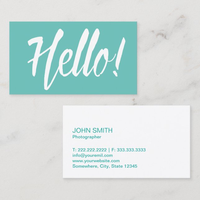Hello Elegant Mint Green Photographer Business Card (Front/Back)