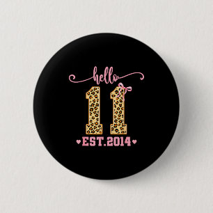 Hello Eleven Est 2014 11th Birthday Coquette Bow L 6 Cm Round Badge
